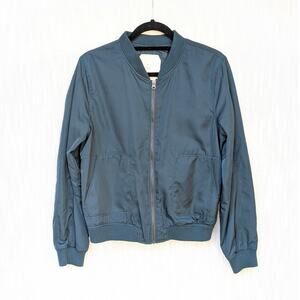 Anthropologie HEI HEI Teal Crewneck Bomber Full Zip Jacket, size M